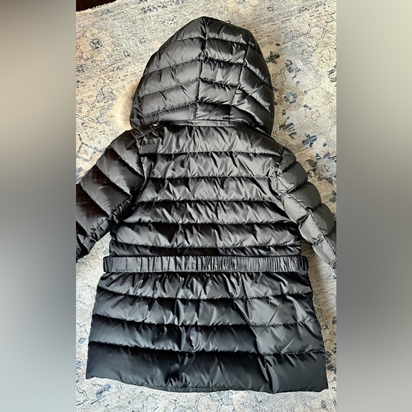 BURBERRY Girls 14Y Janie Black Puffer Coat with Fox Fur Trim Hood - Picture 6 of 9